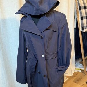 Calvin Klein Navy Blue Hooded Belted RainCoat